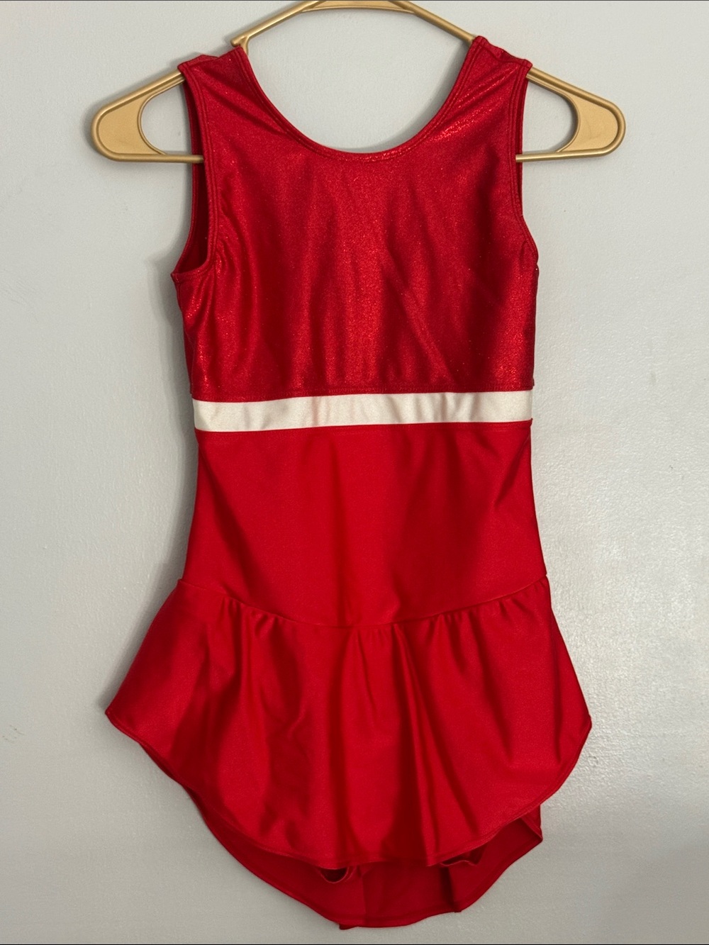 Girls Red Dance Leotard with White Waistband